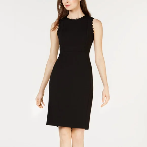 Calvin Klein Lace-Trim Sheath Dress - Black Calvin Klein Lace-Trim Sheath Dress - Black